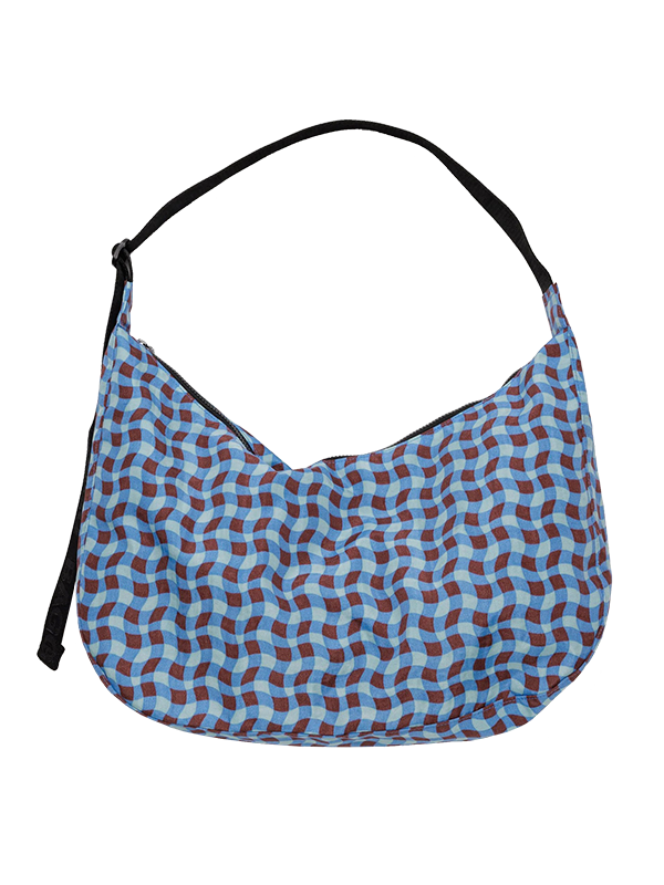Picture of Large Nylon Crescent Bag ini Wavy Gingham Blue 